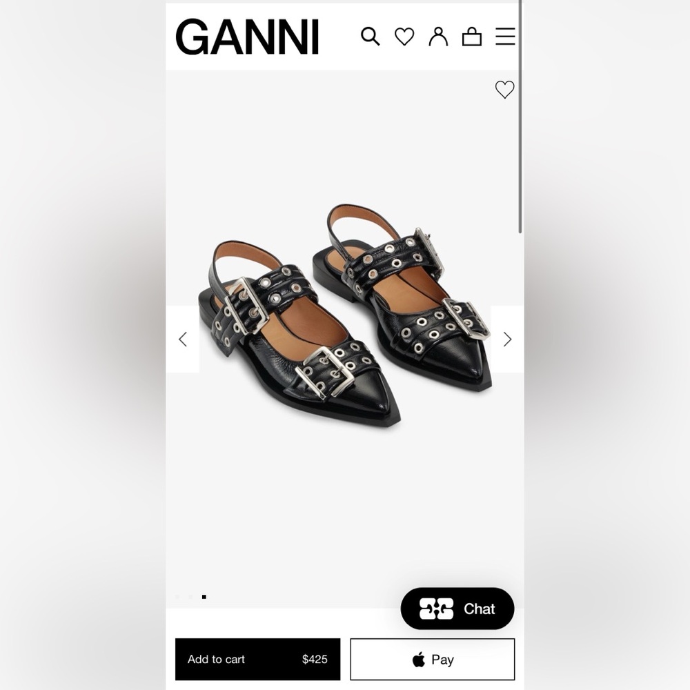 NWT Ganni Feminine Buckle Ballerinas Flats | Black | Size 38 (US 8) | Pointy Toe